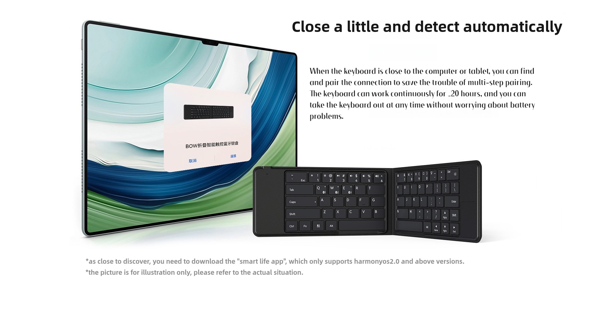 BOW Folding Bluetooth Keyboard for Huawei Mate XT Ultimate 