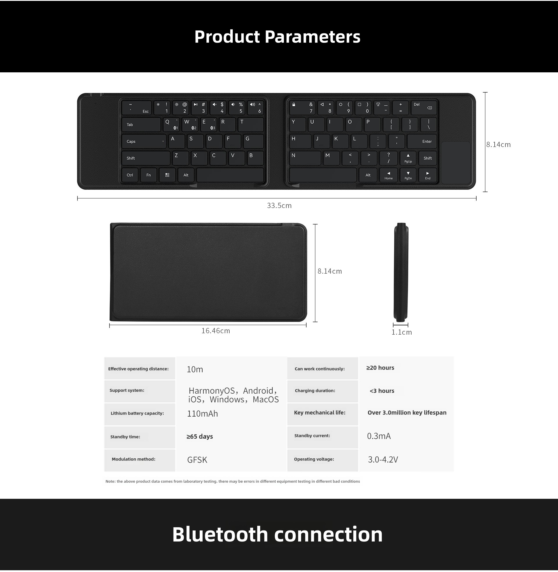 BOW Folding Bluetooth Keyboard for Huawei Mate XT Ultimate 