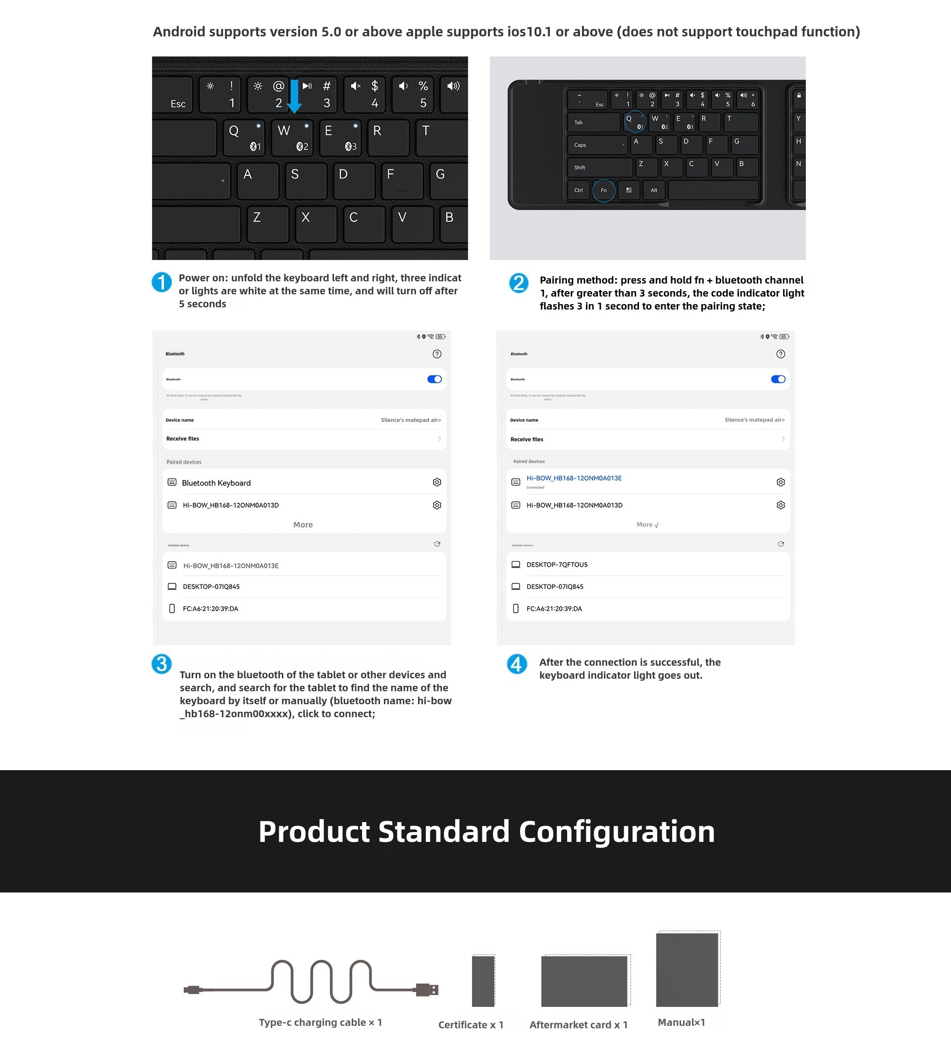 BOW Folding Bluetooth Keyboard for Huawei Mate XT Ultimate 